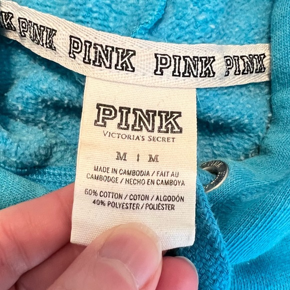 Victoria’s Secret PINK Hooded Sweatshirt Holographic Pink graphic Medium FLAWS - Picture 4 of 14